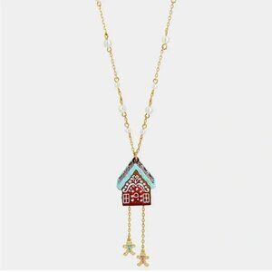 NWT BETSEY JOHNSON Jingle Bell Bling Festive Gingerbread House Pendant Necklace